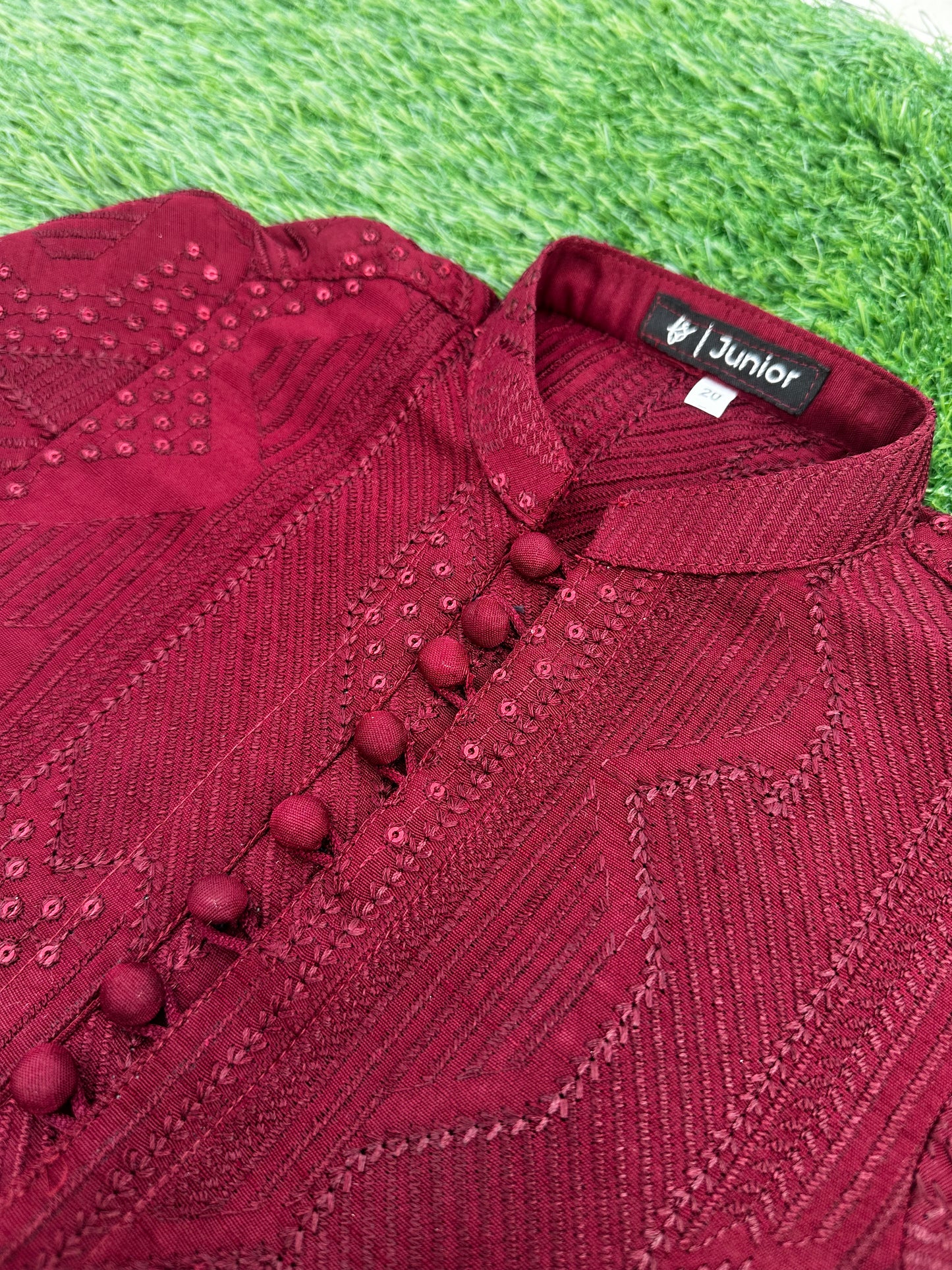 Maroon Embroidered Sequins Kurta Pajama