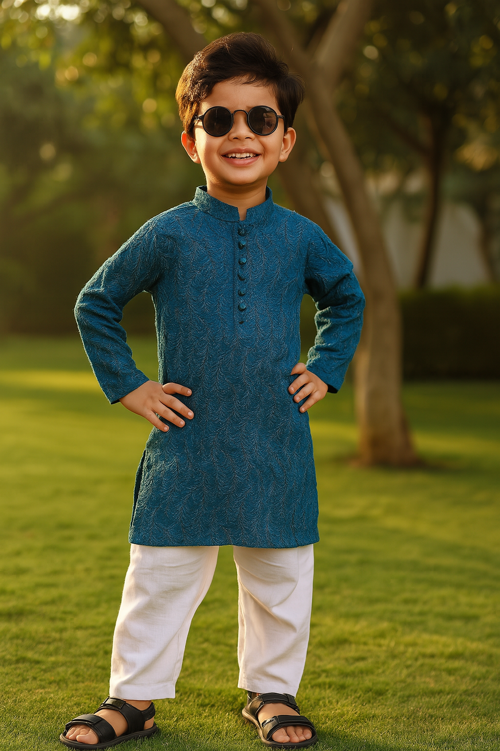 Teal Blue Embroidered Kurta Pajama