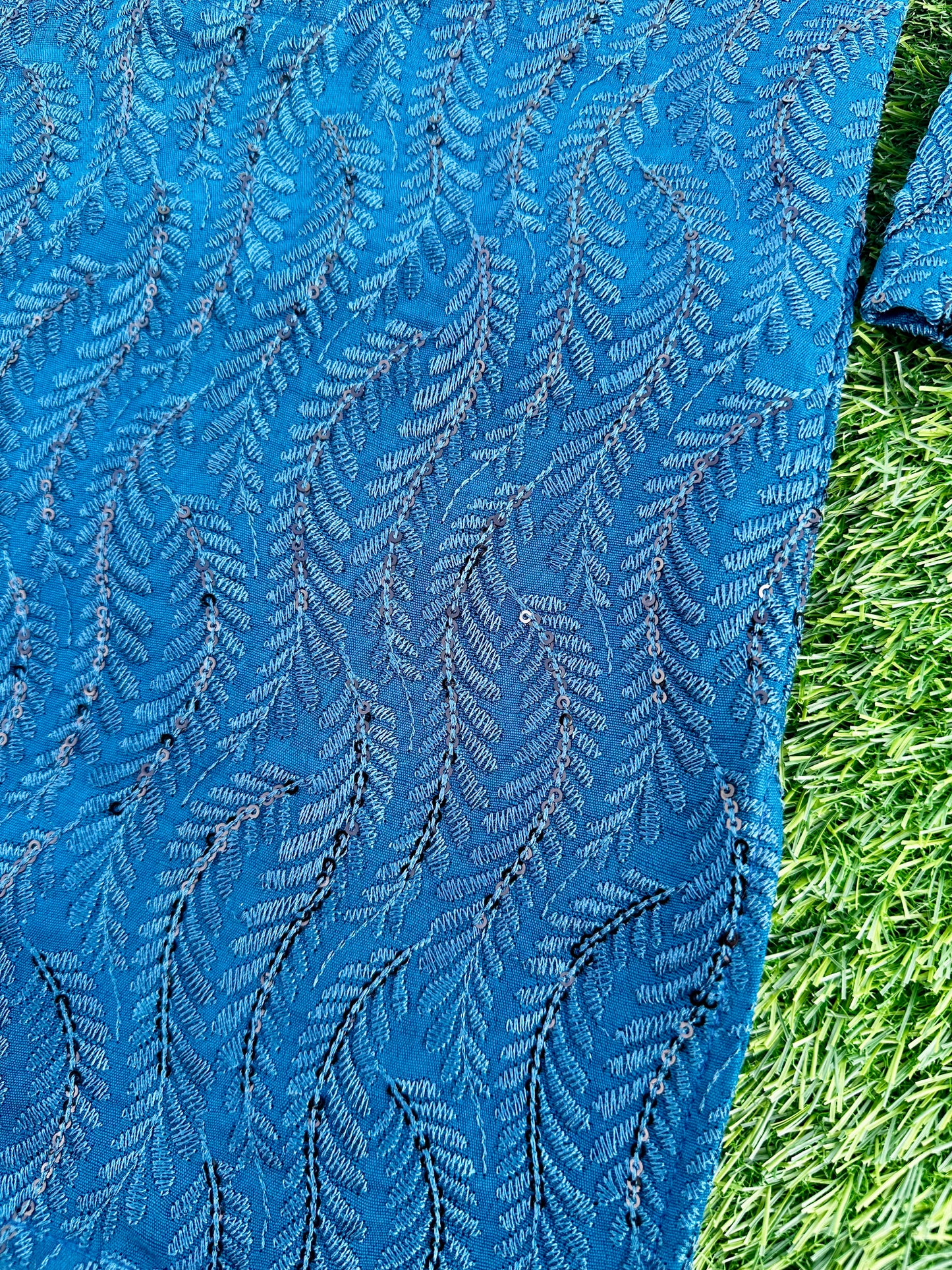 Teal Blue Embroidered Kurta Pajama
