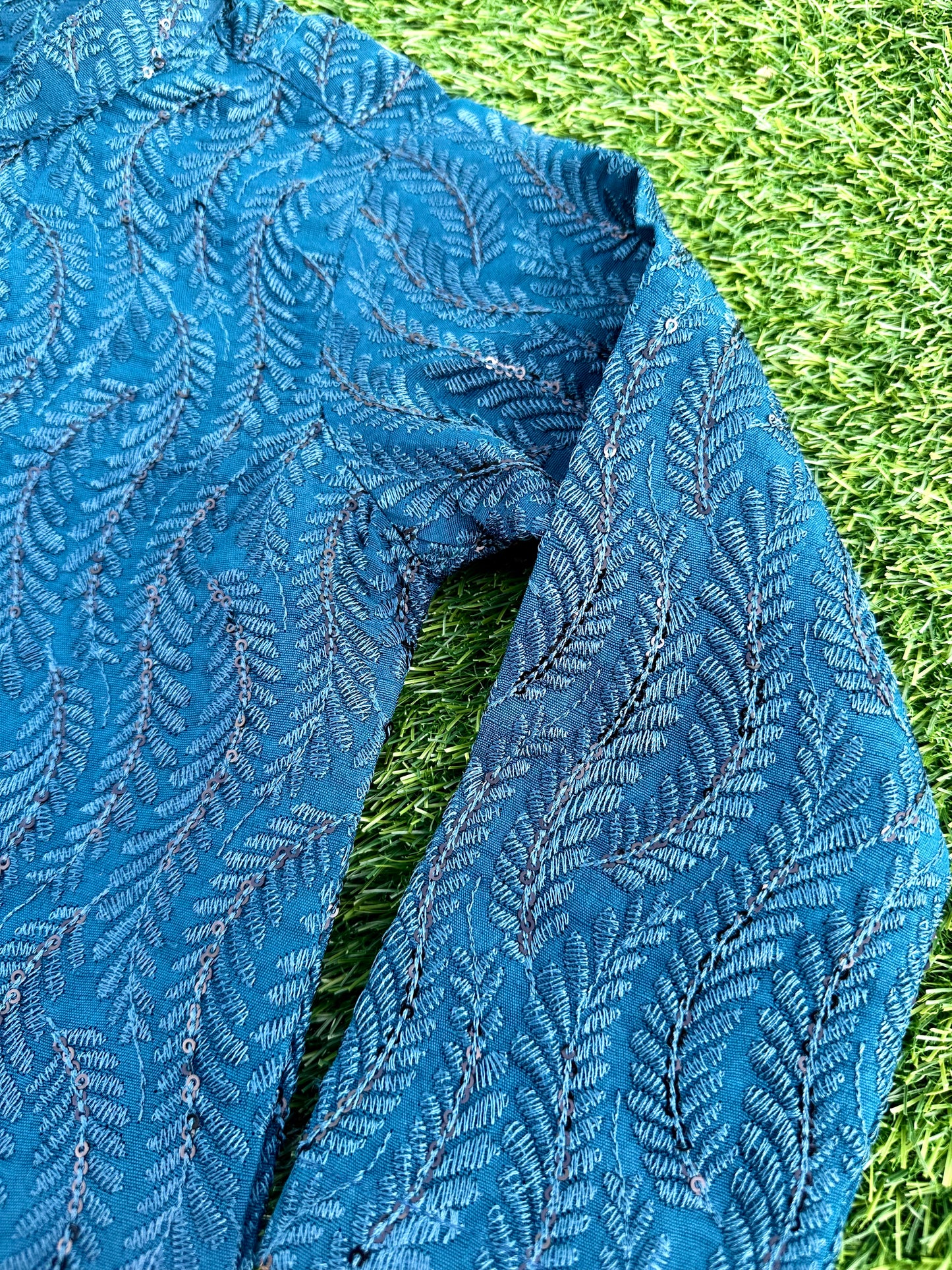 Teal Blue Embroidered Kurta Pajama