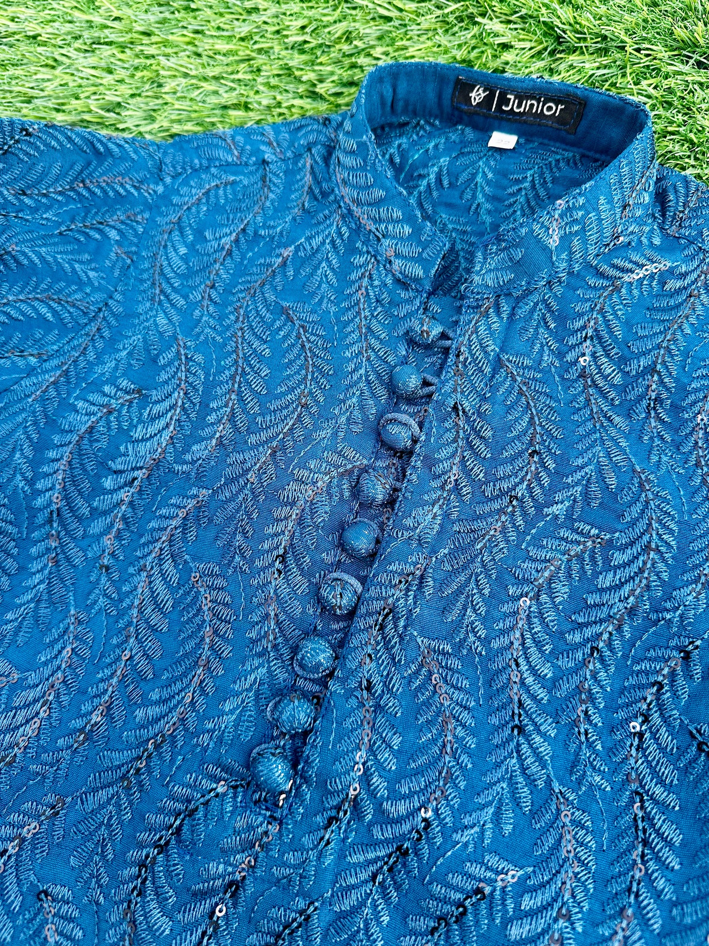 Teal Blue Embroidered Kurta Pajama