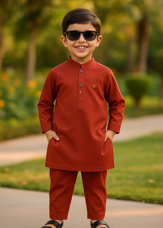 Rust Plain Kurta Pajama
