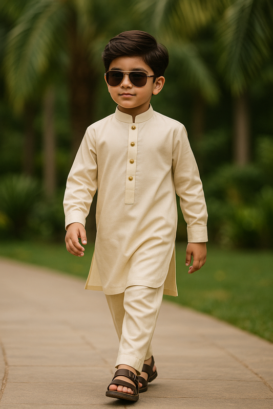 Cream Plain Kurta Pajama