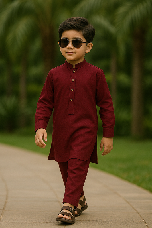Maroon Plain Kurta Pajama