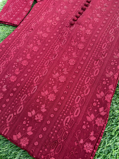 Blood Red Embroidered Premium Kurta Pajama