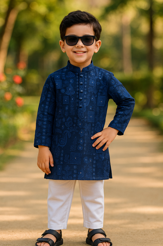 Navy Blue Embroidered Kurta Pajama