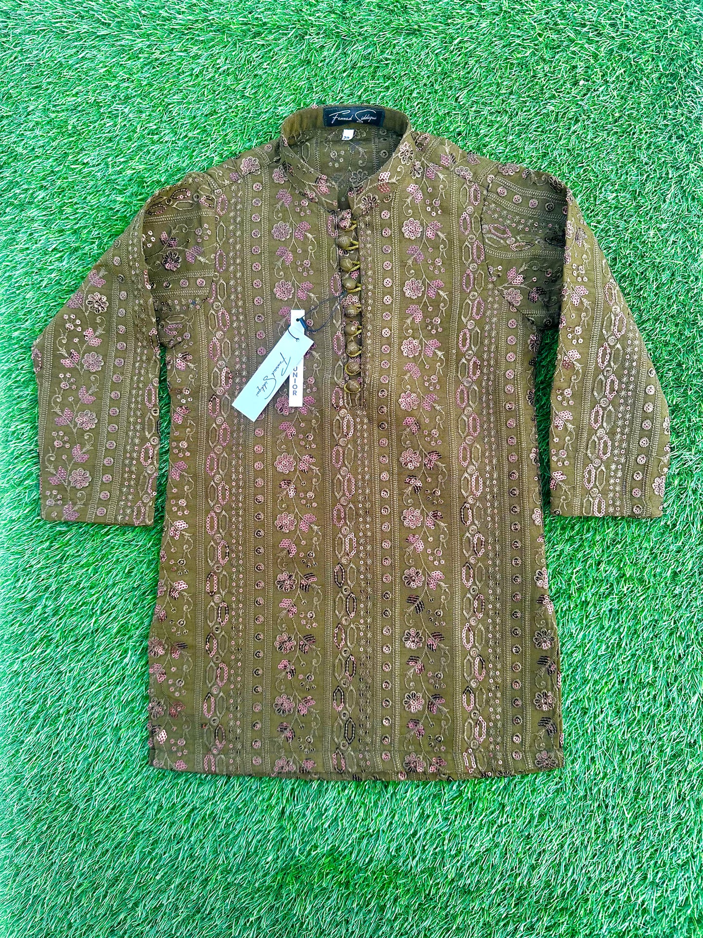 Olive Embroidered Sequins Kurta Pajama