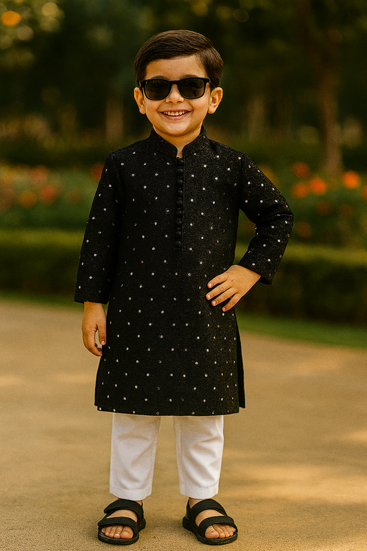 Black Sequins Embroidered Kurta Pajama