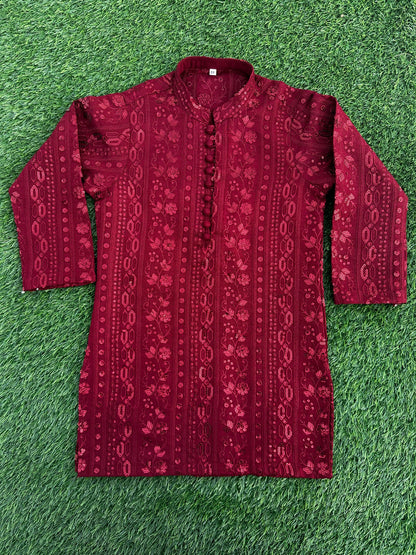 Blood Red Embroidered Premium Kurta Pajama