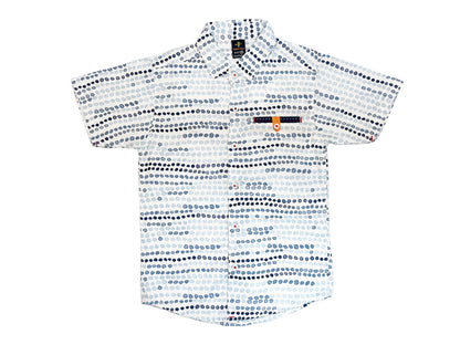 Short-sleeve shirt with a pattern on a white background