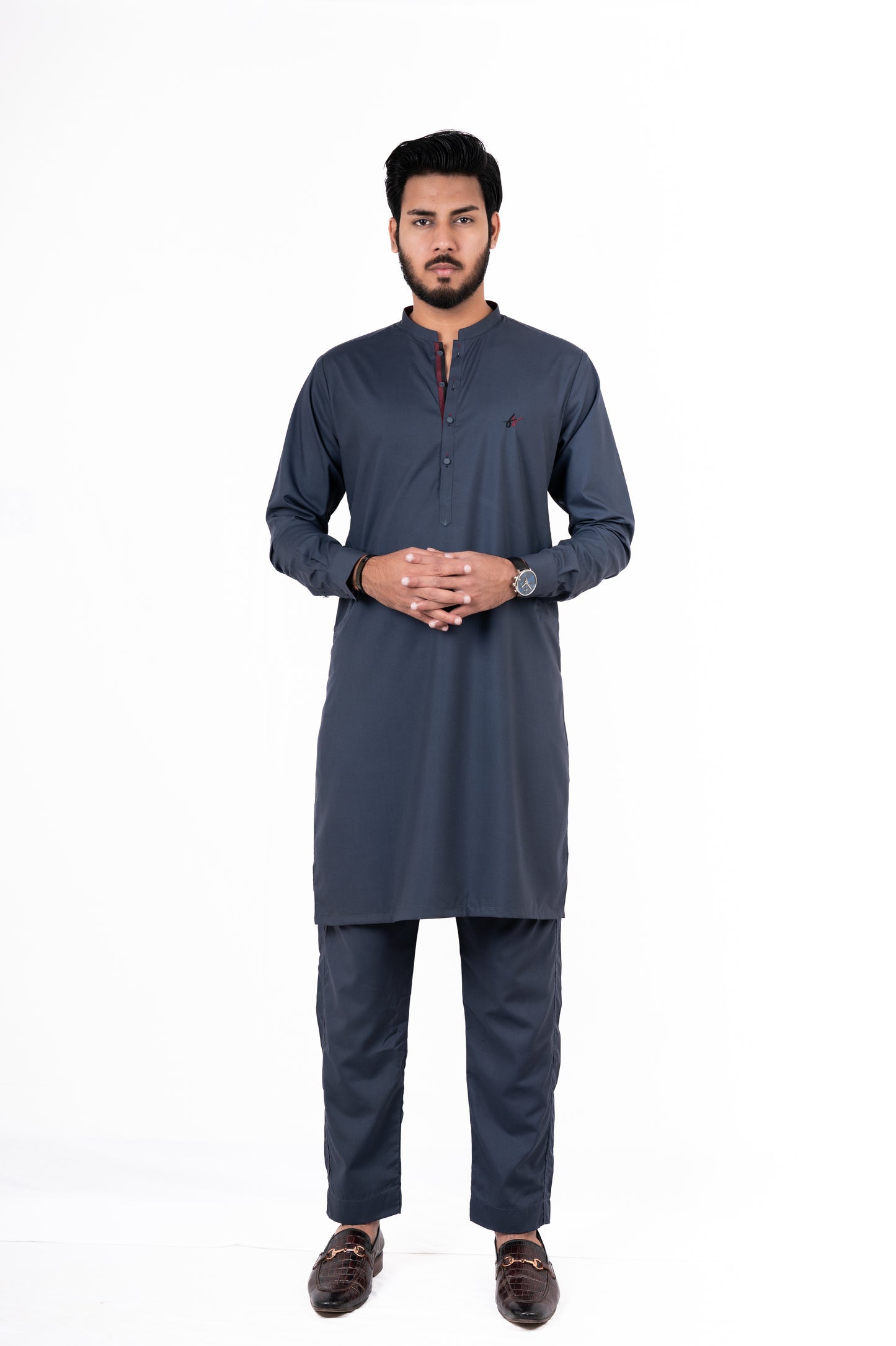 Coral Blue Contrast Kurta Pajama