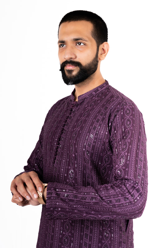 Purple Sequins Embroidered Kurta