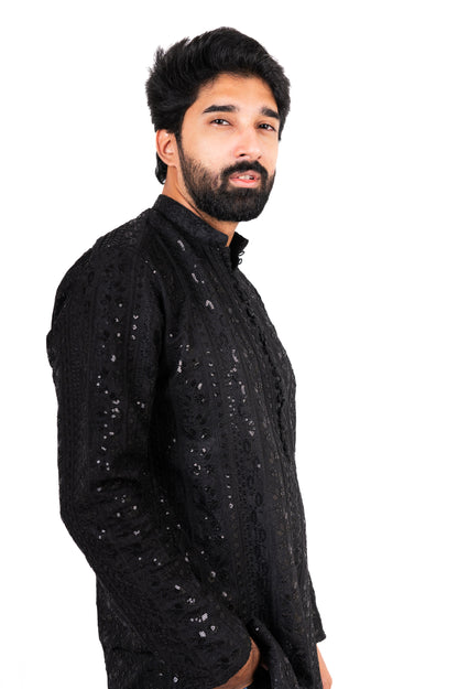 Black Sequins Embroidered Kurta