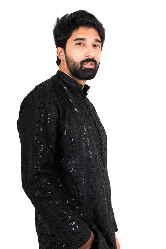 Black Sequins Embroidered Kurta