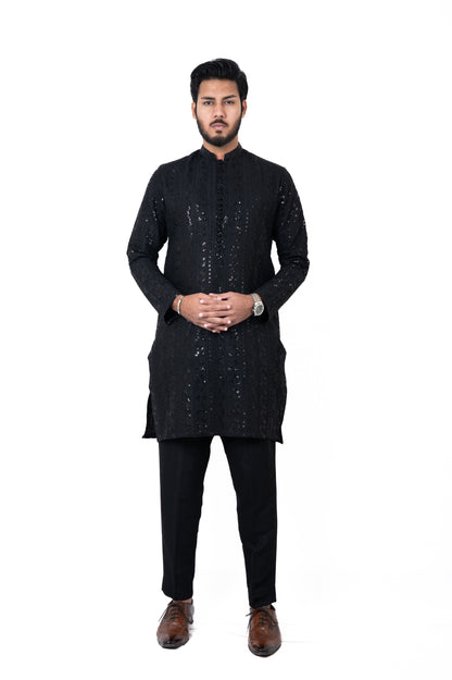 Black Sequins Embroidered Kurta