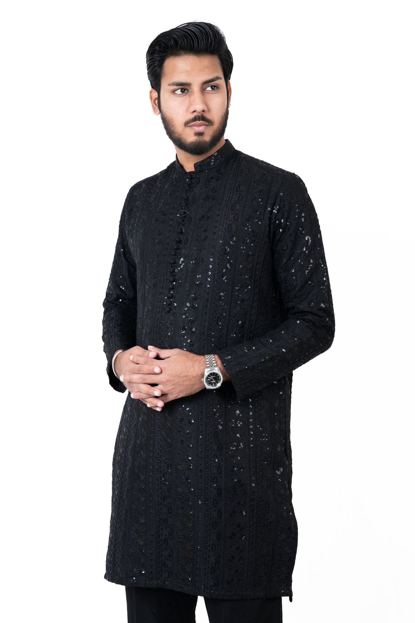 Black Sequins Embroidered Kurta