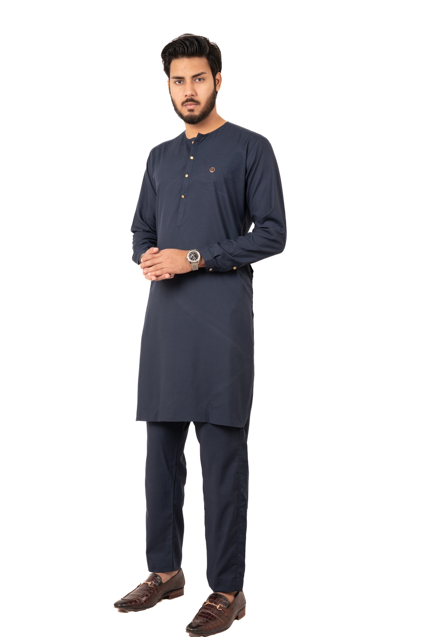 Navy Lucknowi Kurta Pajama