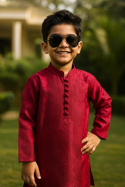 Maroon Embroidered Sequins Kurta Pajama
