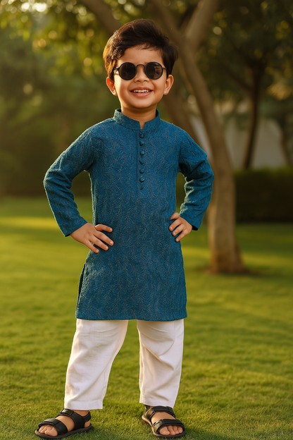 Teal Blue Embroidered Kurta Pajama