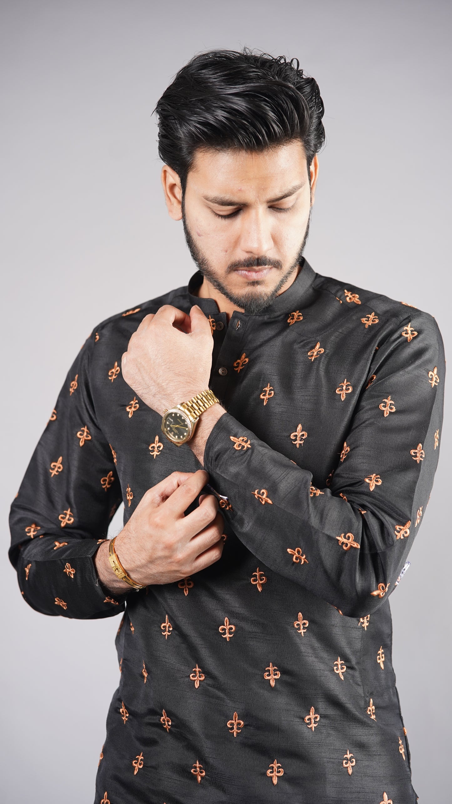 Black Premium Embroidered Kurta