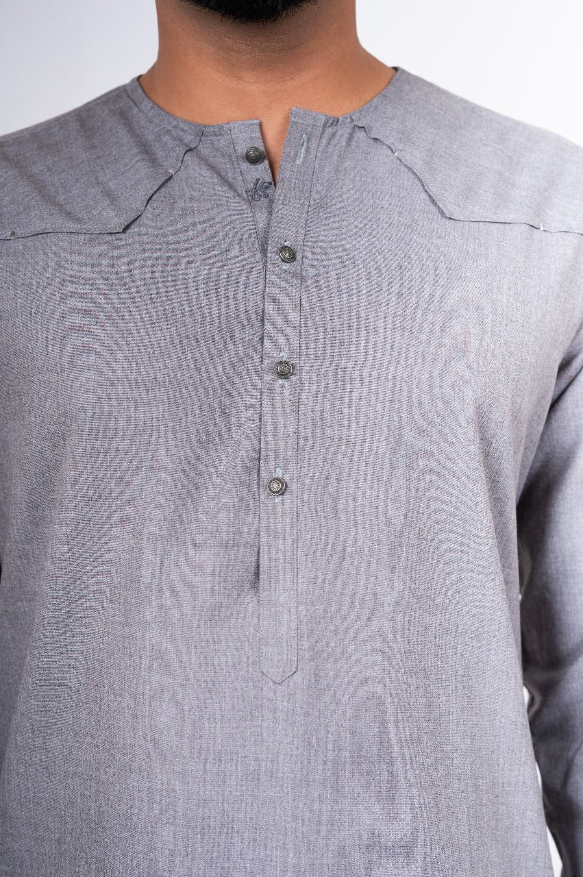 Grey Lucknowi Kurta Pajama