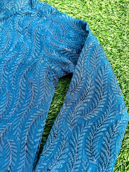Teal Blue Embroidered Kurta Pajama