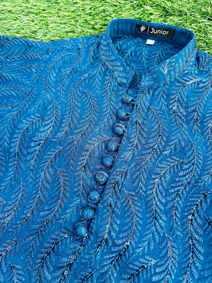Teal Blue Embroidered Kurta Pajama